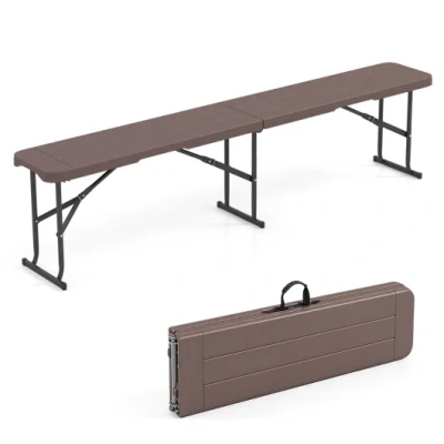 Costway 6 Feet Plastic Folding Bench Picnic Camping Dining Seat With Carrying Handle-coffee In Purple