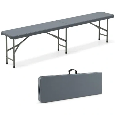 Costway 6 Feet Plastic Folding Bench Portable Seat With Handle And Lock-gray