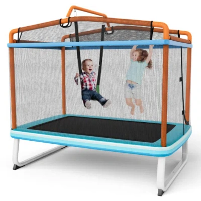 Costway 6 Feet Rectangle Trampoline With Swing Horizontal Bar And Safety Net-orange In Gray