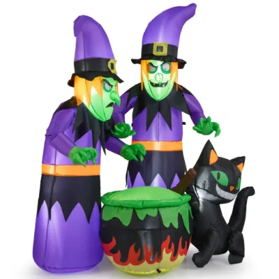 Costway 6 Ft Inflatable Halloween Witches With Cauldron & Black Cat In Multi