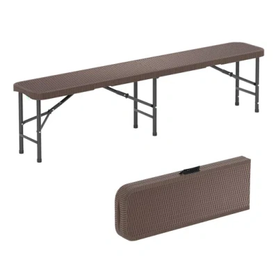 Costway 6 Ft Plastic Folding Bench With 1320 Lbs Capacity And Handle-brown In Black