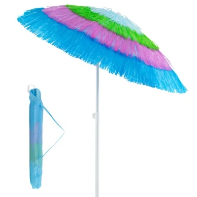 Costway 6 Ft Tiki Thatched Patio Beach Umbrella With Push Button Tilt Carrying Bag-colorful In Blue