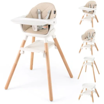 Costway 6 In 1 Convertible Highchair With Safety Harness And Removable Tray-beige In Multi