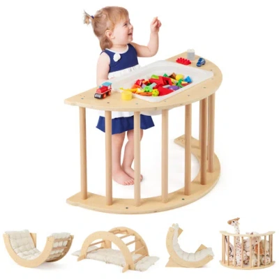 Costway 6 In 1 Kids Climbing Arch Playset W Ith Removable Cushion And Stoppers-natural In Brown