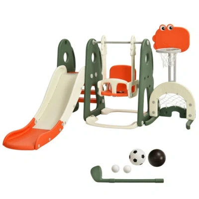 Costway 6 In 1 Toddler Slide And Swing Set With Ball Games-orange In Multi