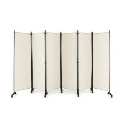 Costway 6 Panel 5.7 Feet Tall Rolling Room Divider On Wheels-white In Neutral
