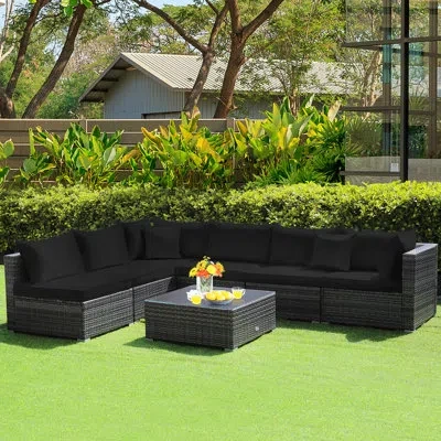 Costway 6 - Person Seating Group With Cushions In Mix Gray