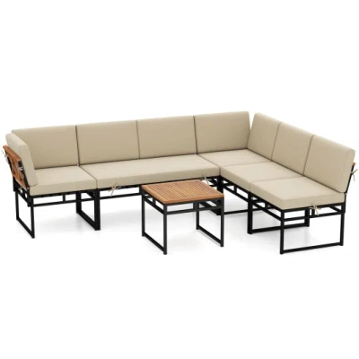 Costway 6 Piece Outdoor Sectional Sofa Set Metal Conversation Set With Cushions-beige