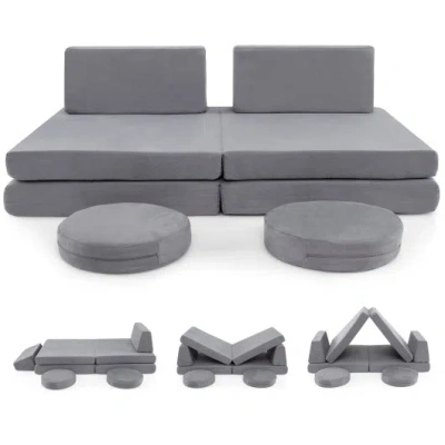 Costway 6 Pieces Modular Kids Play Couch Set With Washable Covers For Living Room Playroom-gray