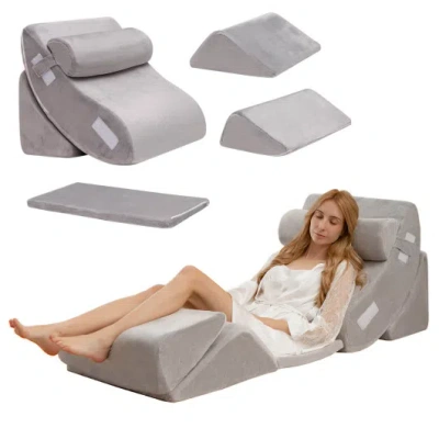 Costway 6 Pieces Orthopedic Bed Wedge Pillow Set For Back Neck Leg-gray In Multi