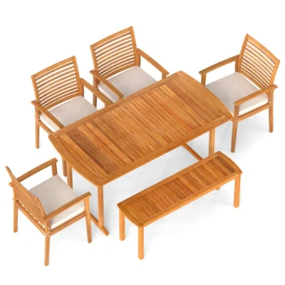 Costway 6 Pieces Outdoor Acacia Wood Dining Set With Umbrella Hole In Brown