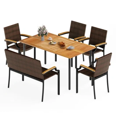 Costway 6 Pieces Outdoor Dining Set With Umbrella Hole In Brown