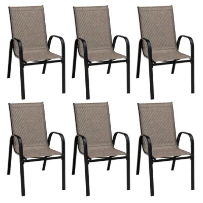 Costway 6 Pieces Patio Stackable Dining Chairs With Curved Armrests And Breathable Fabric In Multi