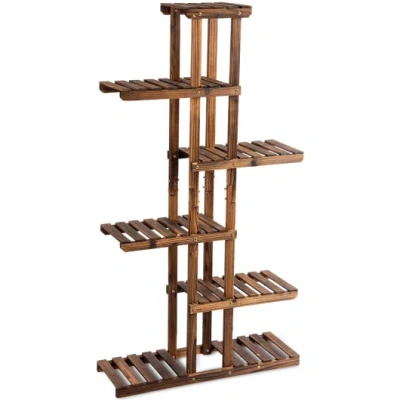 Costway 6 Tier Garden Wooden Shelf Storage Plant Rack Stand In Brown