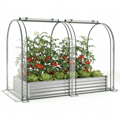 Costway 6 X 3 X 1 Ft Galvanized Raised Garden Bed With Greenhouse Cover-silver In Gray