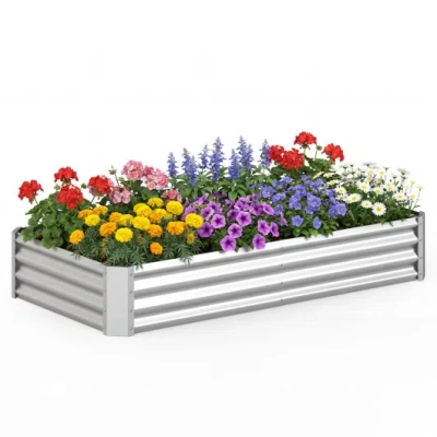 Costway 6 X 3 X 1 Ft Galvanized Raised Garden Bed With Open-ended Base-silver In Gray
