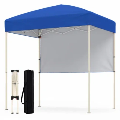 Costway 6 X 4 Ft Pop-up Canopy Tent With 1 Half Sidewall Easy Setup Folding Outdoor Sun Shelter-blue In Multi