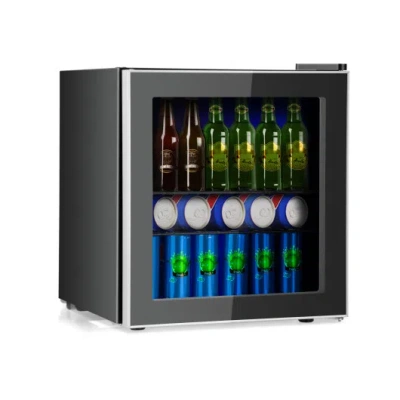 Costway 60 Can Beverage Mini Refrigerator With Glass Door In Black