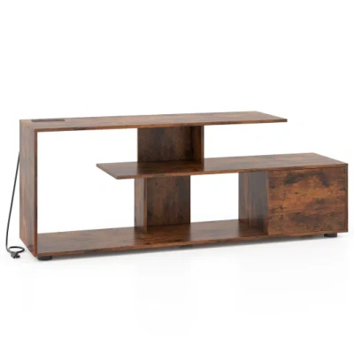 Costway 60 Inch Entertainment Center Tv Stand With Power Outlet-rustic Brown