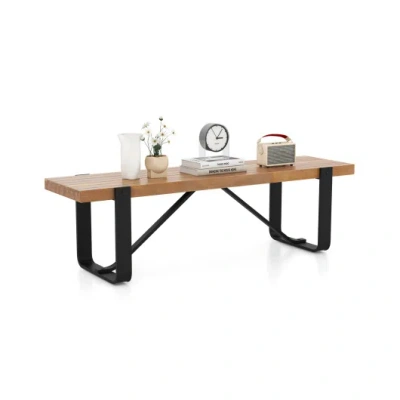 Costway 60 Inch Entryway Bench Rustic Farmhouse Wooden Shoe Rack With Metal Frame-natural In Brown