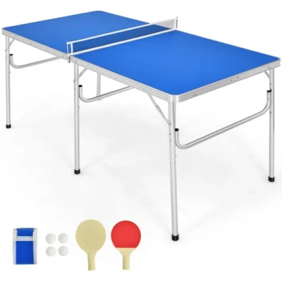 Costway 60 Inch Portable Tennis Ping Pong Folding Table With Accessories-blue In Multi