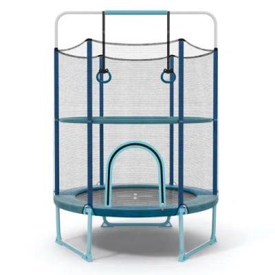 Costway 60 Inch Trampoline With Gymnastic Bar And Rings For Kids-blue In Multi