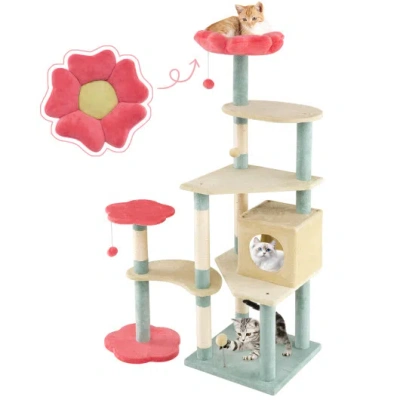 Costway 61 Inch Multi-level Aesthetic Floral Kitten Tower With Flower-shaped Padded Perch-multicolor