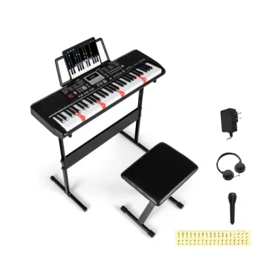 Costway 61 Keys Beginners Piano Keyboard Electric Keyboard Kit With Adjustable Stand And Stool-black