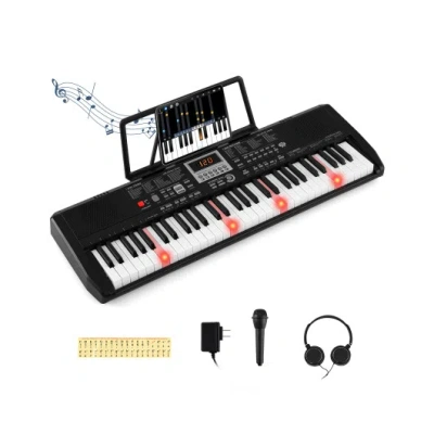 Costway 61 Keys Portable Keyboard For Beginners Electric Piano Keyboard Kit With 200 Rhythms And 200 Tones-b In Black