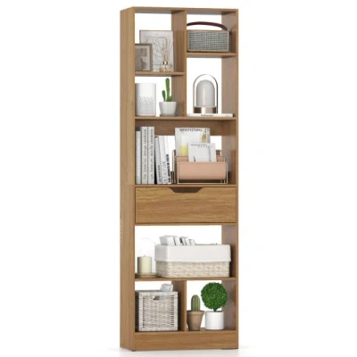 Costway 61inch Tall Freestanding Bookcase With Drawer 8-cube Storage Organizer-natural In Brown