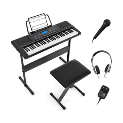 Costway 61-key Electronic Keyboard Piano Starter Set With Stand Bench And Headphones In Black