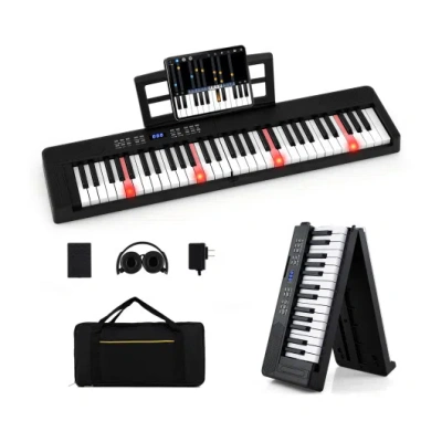 Costway 61-key Foldable Piano Keyboard Full-size Electronic Keyboard With Midi And Split Function-black In Multi
