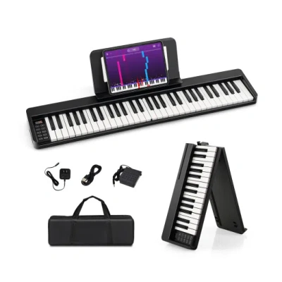 Costway 61-key Folding Piano Keyboard With Full Size Keys And Music Stand-black In Multi