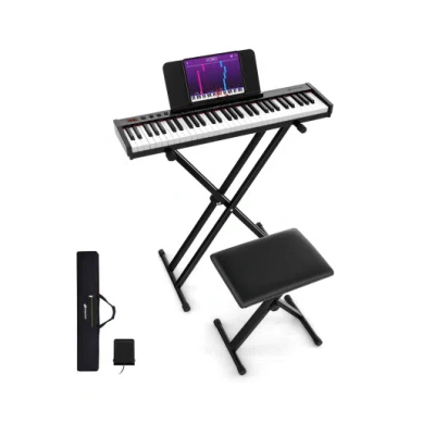 Costway 61-key Portable Electronic Keyboard Piano Complete Digital Piano Set With Stand And Stool In Black