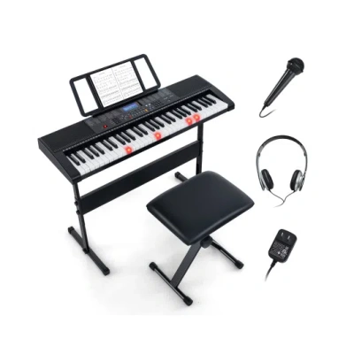Costway 61-key Portable Electronic Keyboard Piano With Stand And Stool In Black