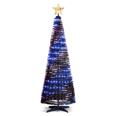 Costway 6.2 Feet Pop-up Lighted Christmas Tree With 282 Rgb Led Lights-green In Blue