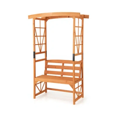Costway 6.2 Feet Tall Patio Garden Arbor With Pergola And 2-seat Bench For Garden Lawn Backyard Decoration-y In Brown