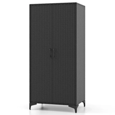 Costway 62 Inch Wicker Wardrobe With 2 Doors Pe Rattan Closet With Hanging Rod-black