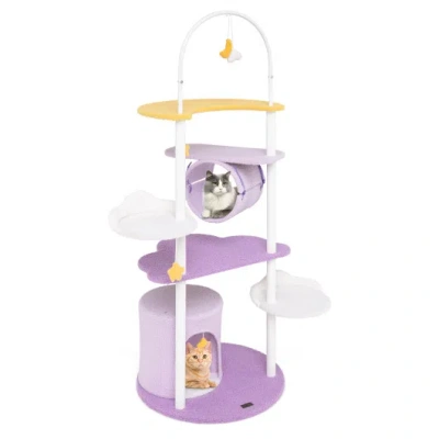 Costway 62 Inches Large Cat Tower With Metal Frame And Jumping Platforms-purple