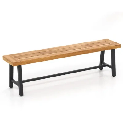 Costway 63 Inch 3-person Acacia Patio Wood Outdoor Backless Bench-set Of 1 In Brown