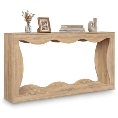 Costway 63 Inch Console Table 2-tier Narrow Entryway Table With Wavy Edge Storage Shelf-natural In Brown