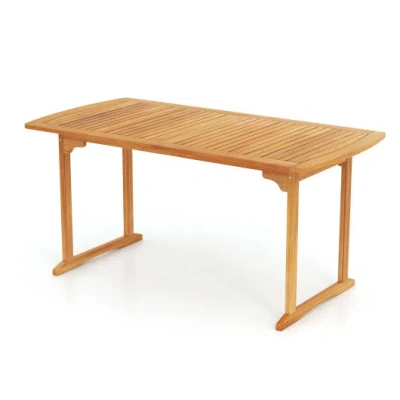 Costway 63 Inch Outdoor Dining Table With Umbrella Hole And Slatted Tabletop In Brown
