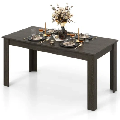 Costway 63 Inch Rectangular Modern Dining Kitchen Table-gray In Black