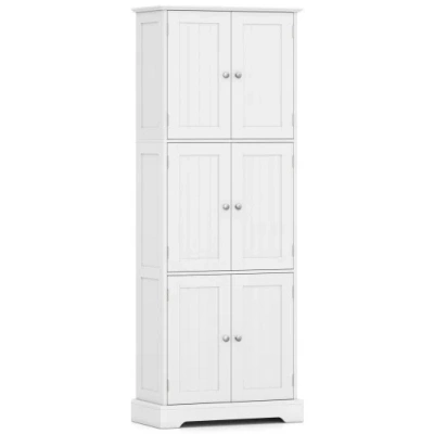Costway 63 Inch Tall Bathroom Storage Cabinet With 6 Doors And Adjustable Shelves-white