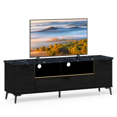 Costway 63 Inch Tv Stand With Flip Door Cabinet For Tvs Up To 75 Inch-black