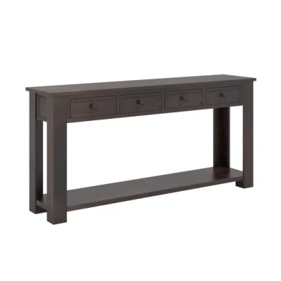 Costway 63 Inches Farmhouse Entryway Table With 4 Storage Drawers And Open Shelf-espresso In Brown