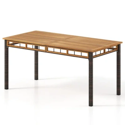 Costway 63" Outdoor Dining Table With Acacia Wood Slatted Tabletop In Brown