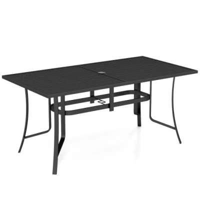 Costway 63" X 33" Rectangle Metal Patio Dining Table For 6-black