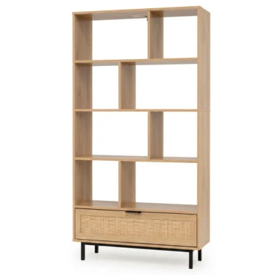 Costway 64 Inch 6-tier Tall Wooden Bookcase With 8 Open Cubes-natural In Neutral