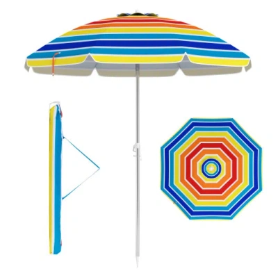 Costway 6.5 Feet Beach Umbrella With Carry Bag Without Weight Base-multicolor In Yellow